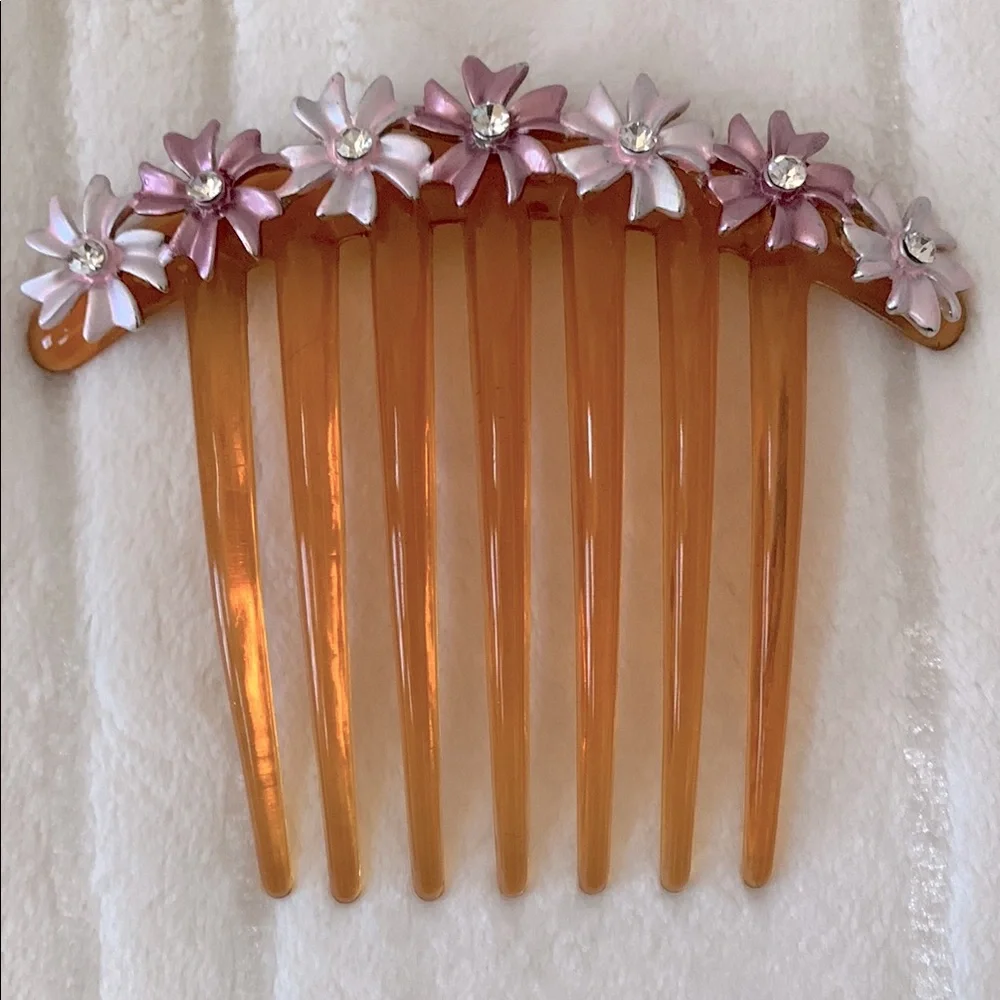 Hair French Side Comb Accessory Pink Hue Flowers